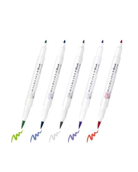 Zebra Mildliner Fırça Uçlu Fosforlu Kalem 5li WFT8 5CNC Model 2 - 2