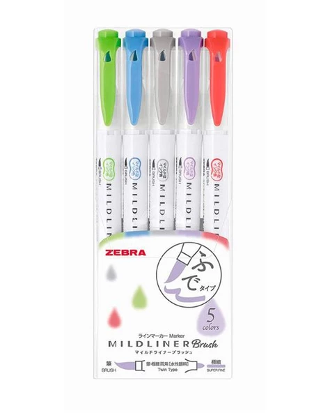 Zebra Mildliner Fırça Uçlu Fosforlu Kalem 5li WFT8 5CNC Model 2