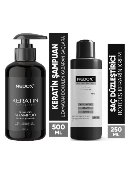 NEDOX Keratinli Saç Bakım Şampuanı 500 ml+ Saç Düzleştirici,şekillendirici Keratin Botoks Krem 250 ml