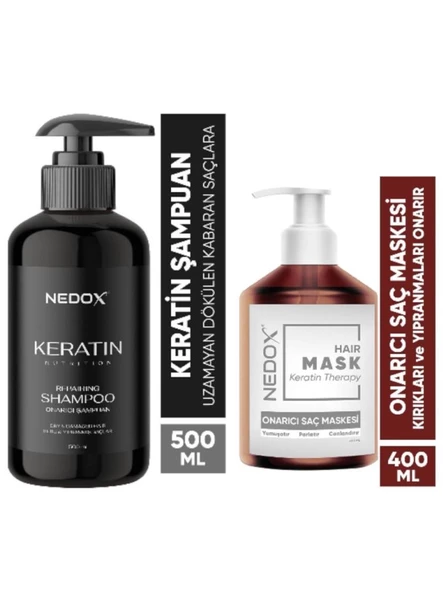 NEDOX Keratinli Saç Bakım Şampuanı 500 ml+NEDOX Saç Bakım Maskesi 400 ml