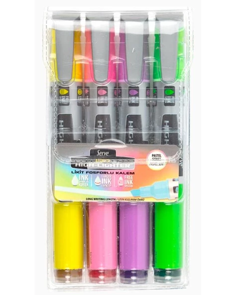 Serve Likit Pastel 4 Renk Fosforlu Kalem Model 2