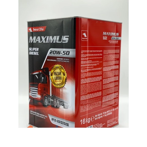 PETROL OFİSİ MAXİMUS SÜPER DİESEL 20W50 18 LİTRE (16 KG)