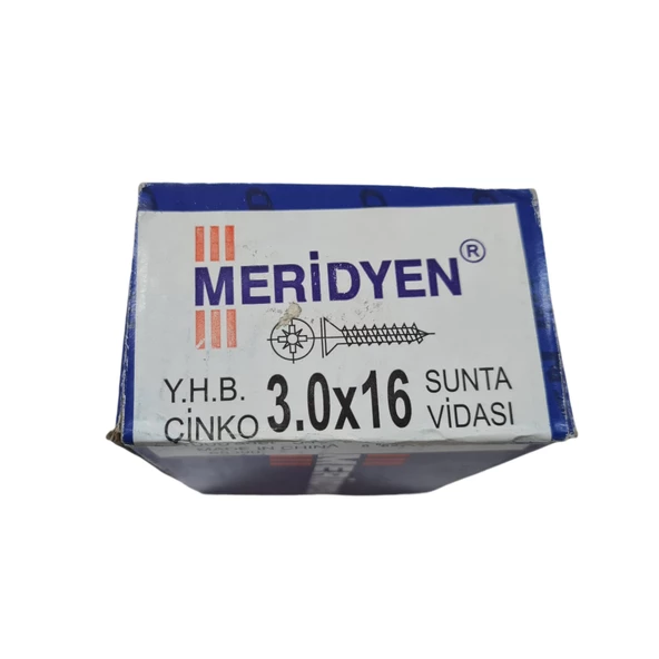 Meridyen Sunta Vidası 3.0 x 16 mm (Kutu İçinde 1000 Adet Bulunmaktadır.)