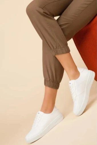 Günlük Kadın Sneaker Bağcıklı Hafif Kalın Tabanlı Yürüyüş Nefes Alan Spor Ayakkabı 1004 - 4