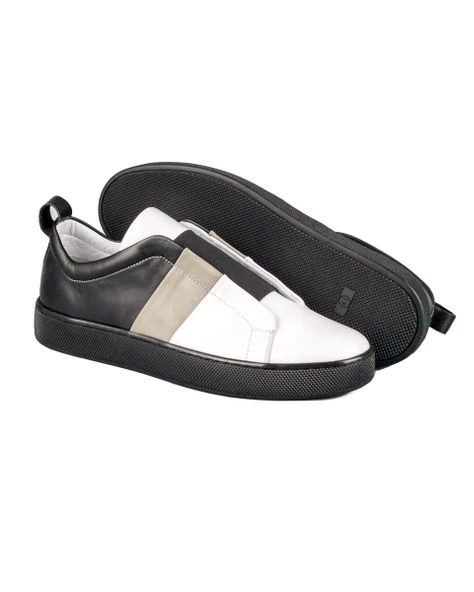 Varadero Siyah-Beyaz-Gri Hakiki Deri Siyah Taban Erkek Spor (Sneaker) Ayakkabı - Resim 3