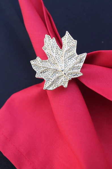 6 Adet Gold Vintage Çınar Yaprağı Metal Peçete Halkası - Napkin Ring - 2