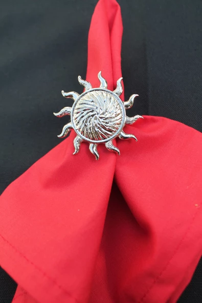 6 Adet Gümüş Güneş Metal Peçete Halkası - Napkin Ring - 3