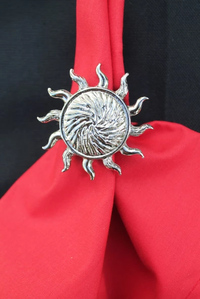 6 Adet Gümüş Güneş Metal Peçete Halkası - Napkin Ring - 2