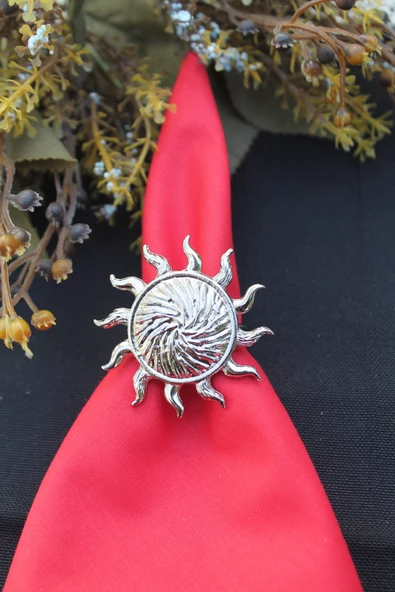 6 Adet Gümüş Güneş Metal Peçete Halkası - Napkin Ring - 5