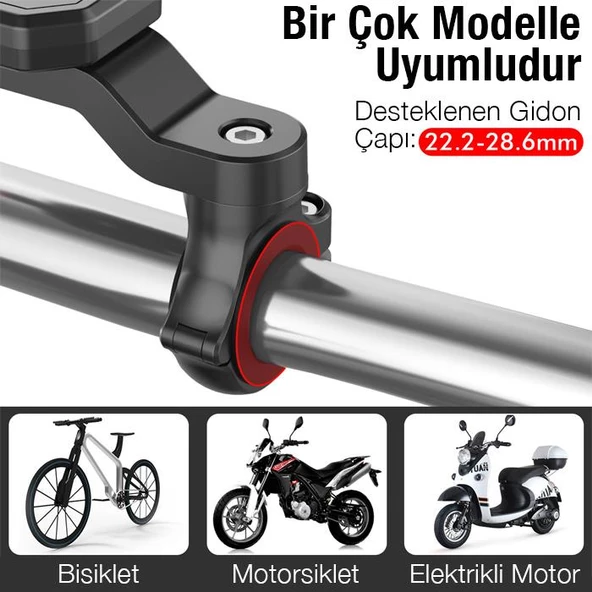 Polham Motosiklet, Bisiklet, Scooter İçin Gidon Uyumlu Telefon Tutucu,Güvenlik Kilitli,360 Drc Dönen - 3