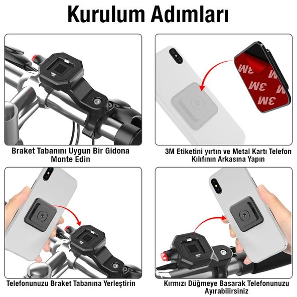 Polham Motosiklet, Bisiklet, Scooter İçin Gidon Uyumlu Telefon Tutucu,Güvenlik Kilitli,360 Drc Dönen - 5