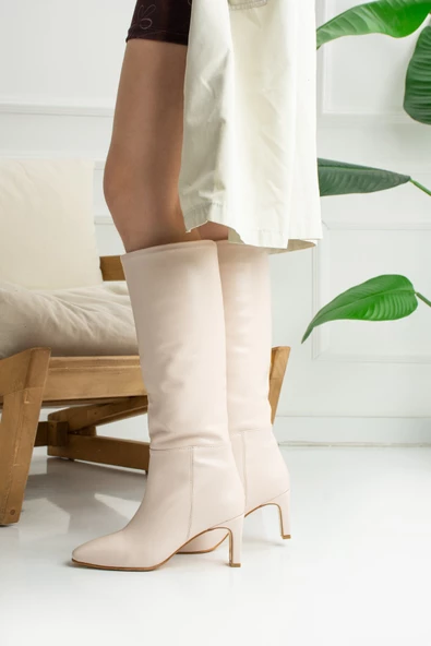 Nstil Günlük Kadın Yüksek İnce Topuklu Kaymaz Taban Küt Burunlu Polar Astarlı Fermuarsız Çizme 223 - 3