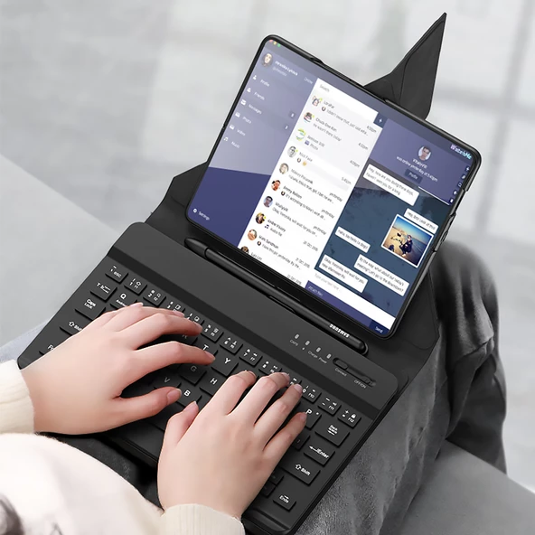 Galaxy Z Fold 2 Kılıf Standlı Klavyeli Kalem Bölmeli Zore Kıpta Klavyeli Kılıf - 8
