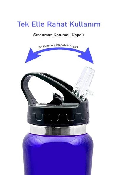 Pipetli Çift Katmanlı Hem Sıcak Hem Soğuk Muhafazalı Termos Sportif Emzikli Matara Suluk 500 ML - 3