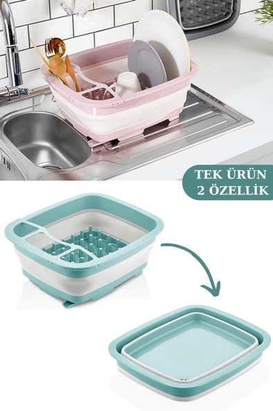 Flosoft Katlanabilir Bulaşıklık & Badya, Akordiyon Kaşıklık Bölmeli Tabaklık Kurutmalık Badya 1 ADET - 10