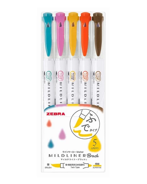 Zebra Mildliner Fırça Uçlu Fosforlu Kalem 5li WFT8 5CRC Model 3