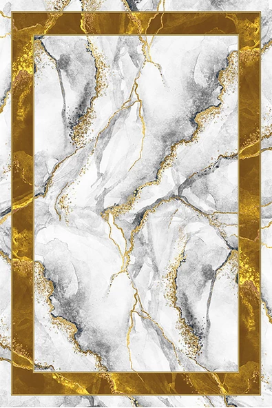 Frenda Home Çerçeveli Mermer Desen Kaymaz Deri Taban Dekoratif Halı  KAHVE 200X290