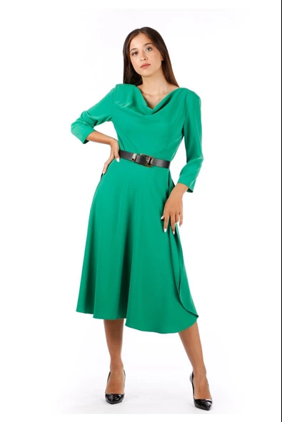 Modatalika Kadın Kemerli Midi Boy Elbise - Resim 6