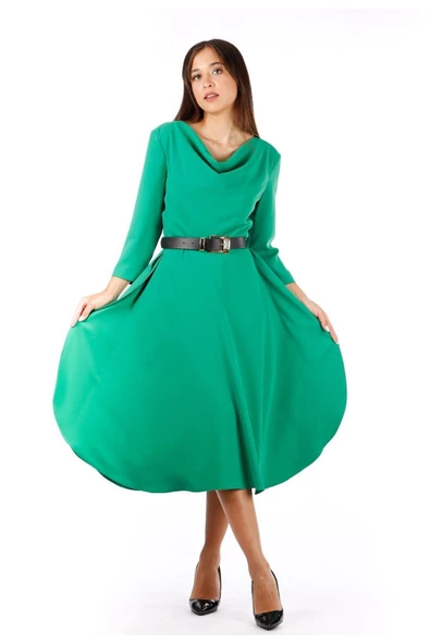 Modatalika Kadın Kemerli Midi Boy Elbise - Resim 5