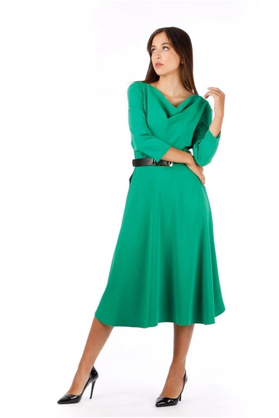 Modatalika Kadın Kemerli Midi Boy Elbise - Resim 3