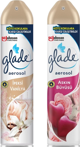 Glade Aerosol Ipeksi Vanilya 300 ml  Glade Aerosol Oda Kokusu aşkın Büyüsü 300 ml