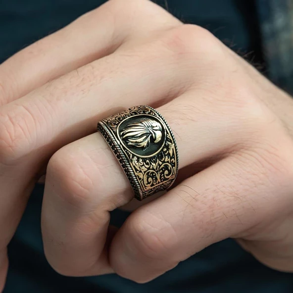 Kartal Başı Desenli Mikro Taşlı 925 Gümüş Erkek Yüzük - 10