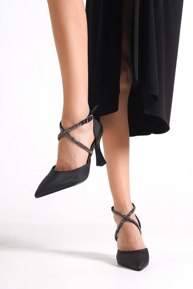 Kalice Siyah Taşlı Stiletto Abiye Topuklu Ayakkabı - 3