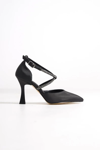 Kalice Siyah Taşlı Stiletto Abiye Topuklu Ayakkabı - 2