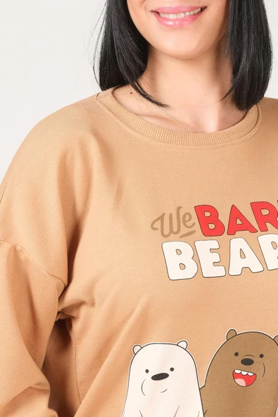 Kadın We Bare Bears Baskılı Eşofman Takımı Camel - 6