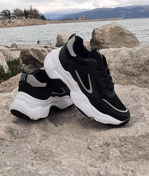 Dunlop 2323 Siyah-Beyaz Renk Fuspetli Kalın Taban Spor Ayakkabı - 2