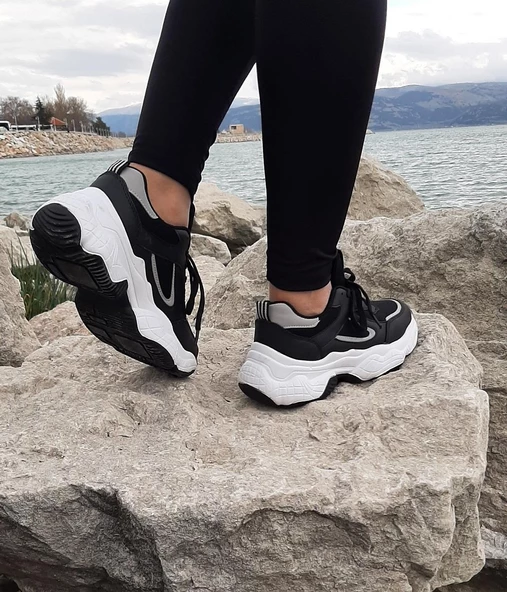 Dunlop 2323 Siyah-Beyaz Renk Fuspetli Kalın Taban Spor Ayakkabı - 9