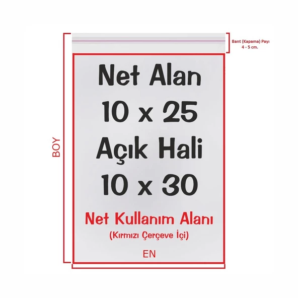 10x25+5 cm (10x30) 500 Adet - Şeffaf Bantlı Yapışkanlı OPP Jelatin Poşet