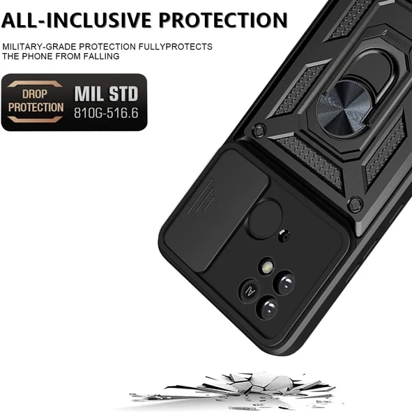 KNY Xiaomi Redmi Note 9 Pro Kılıf Ultra Korumalı Yüzüklü Manyetik Sürgülü Vega Kapak Siyah - 4