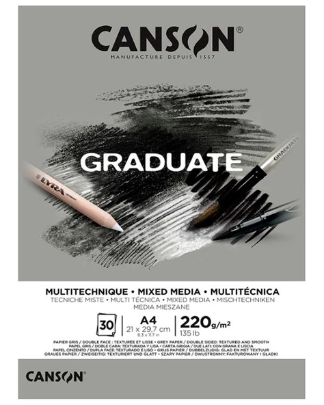 Canson Graduate Mix Media Gri Ton Çizim Defteri 220g A4 ürün görseli 1