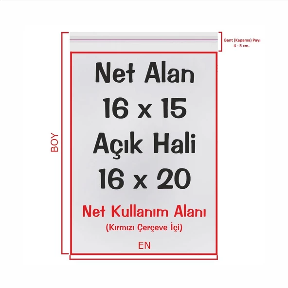 16x15+5 cm. (16x20) 100 Adet - Şeffaf Bantlı Yapışkanlı OPP Jelatin Poşet