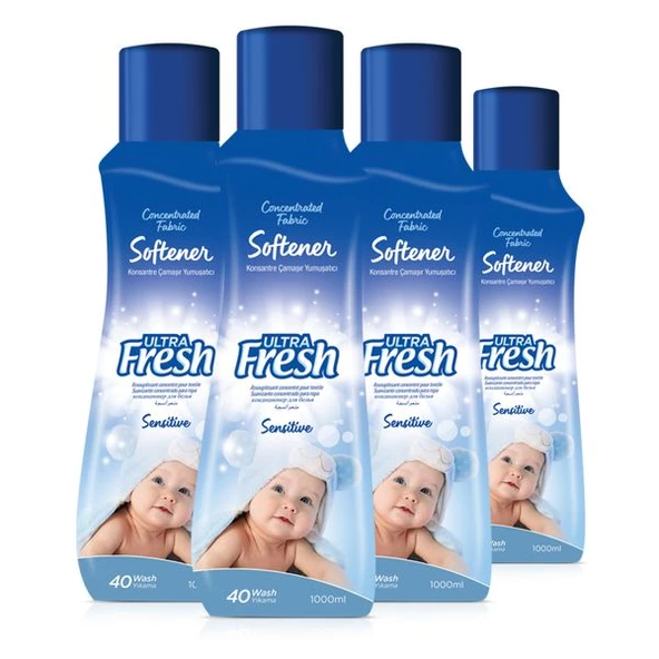 Ultra Fresh Softener Konsantre Çamaşır Yumuşatıcı Hassas 1 lt 40 Yıkama x 4 Adet