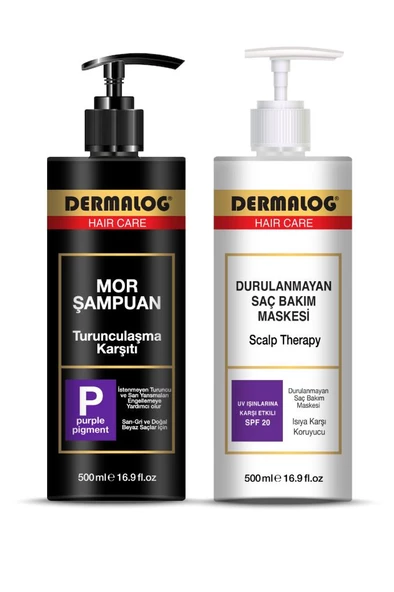 DERMALOG Silver Mor Şampuan & Isıya Ve Güneşe Karşı Koruyucu Durulanmayan Onarıcı Krem Maske SPF 20.