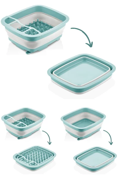 Flosoft Katlanabilir Maşrapa ve Akordiyon Bulaşıklık & Badya, Kaşıklık Tabaklık Kurutmalık 2’li Set - 9