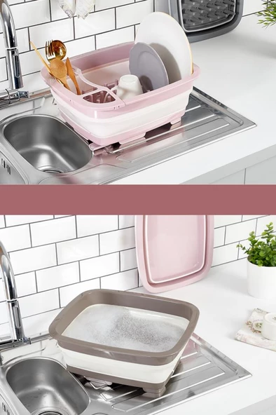 Flosoft Katlanabilir Maşrapa ve Akordiyon Bulaşıklık & Badya, Kaşıklık Tabaklık Kurutmalık 2’li Set - 7