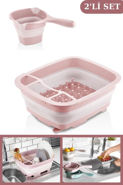 Flosoft Katlanabilir Maşrapa ve Akordiyon Bulaşıklık & Badya, Kaşıklık Tabaklık Kurutmalık 2’li Set - 4