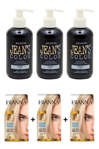 Jean's Color Mor 250ml Amonyaksız Saç Boyası 3 Adet+ 3 Adet Açıcı Bıanna