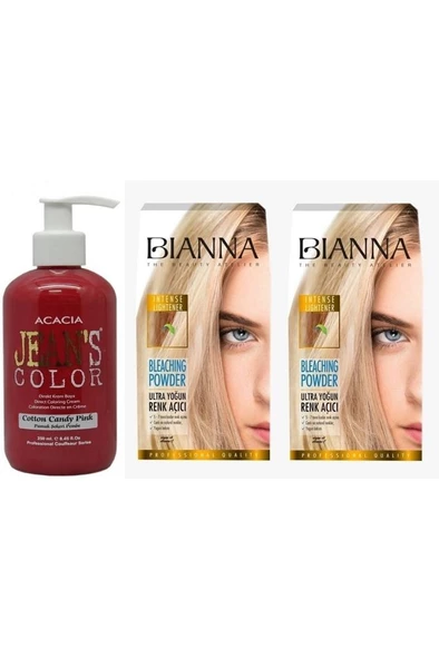 Jeans Color Saç Boyası Pamuk Şekeri Pembe 250 ml + Bianna Açıcı 2 Paket