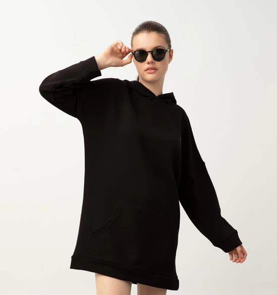 Nors Frig Kapüşonlu Tunik Sweatshirt Siyah - 2