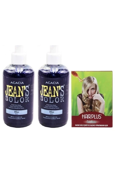 Jeans Color Saç Boyası Mavi 250 ml + 2 Adet + Hairplus Saç Açıcı