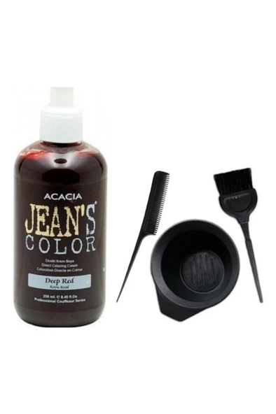 Jeans Color Saç Boyası Koyu Kızıl 250ml Ve Saç Boya Kabı Seti - 1