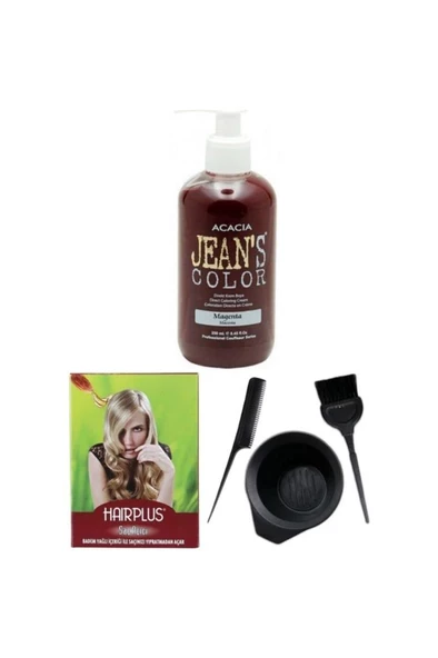 Jeans Color Saç Boyası Magenta 250ml+  Saç Açıcı +Saç Boya Kabı Seti