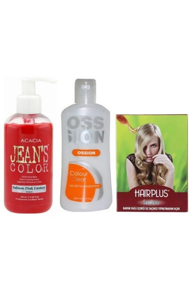 Jeans Color Saç Boyası Somon 250ml Ve Ossion Boya Temizleyici Ve Saç Açıcı