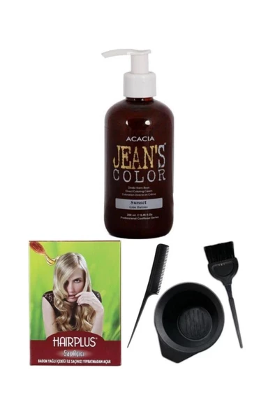 Jeans Color Saç Boyası Gün Batımı 250ml, Saç Açıcı ve Fluweel Boya Kabı Seti - 1