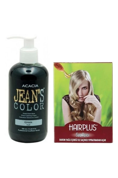 Jeans Color Saç Boyası Yeşil 250 ml Ve Hairplus Saç Açıcı