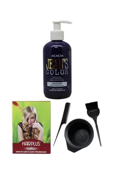 Saç Boyası Eflatun 250ml, Saç Açıcı Ve Fluweel Saç Boya Kabı Seti